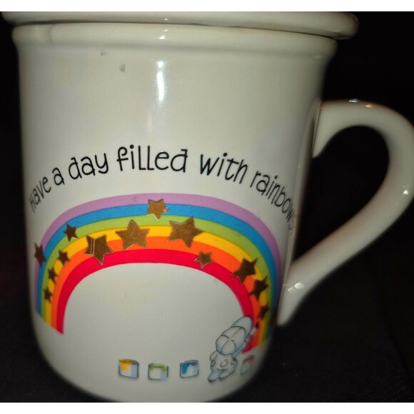 Vintage Ceramic Mug With Lid "Have A Rainbow Day!" Heart & Rainbow Graphics - Picture 5 of 10
